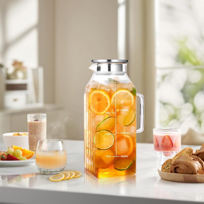 Скляна карафа Aofmee 2 літри з кришкою: для води, соку, айс-ті