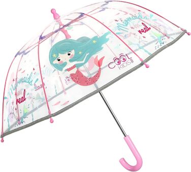 Парасолька PERLETTI прозоро-рожевий для дітей - Дитяча парасолька світловідбиваюча прозора для маленьких дівчаток 3/5 років - Безпечна дитяча парасолька для дітей - Діаметр 64 см Русалка