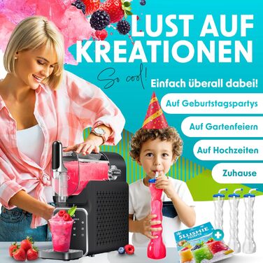 KESSER® Машина для приготування сляшу вдома - Сляш-мейкер 2L - для сляшу, коктейлів, фраппе, молочних коктейлів та замороженого соку - за 25 хв та з 6 програмами - в комплекті 3 стаканчика та книга рецептів, (2 літри, Чорний)