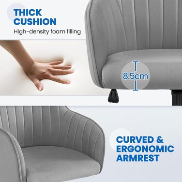 Крісло Yaheetech для дому та офісу: обертове, регульоване по висоті, з м'якою оксамитовою оббивкою, до 136 кг, сірий колір