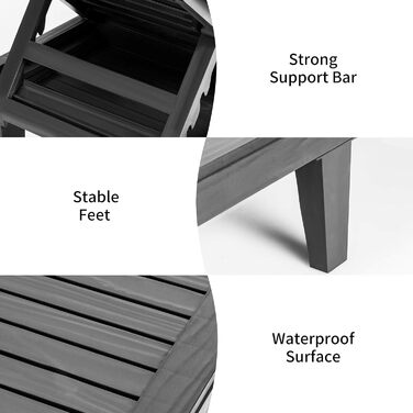 Лежак для відпочинку Giantex для саду та тераси, чорний, з регульованою спинкою, 190x57,5x29 см, до 180 кг