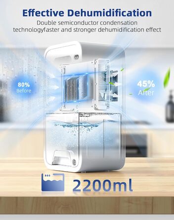 Осушувач повітря електричний 2200 мл Безшумний кімнатний осушувач повітря Електричний осушувач із захистом від переповнення, зливний шланг, таймер, сплячий режим, 7-кольорове нічне світло, осушувач ідеально підходить для підвального автофургону