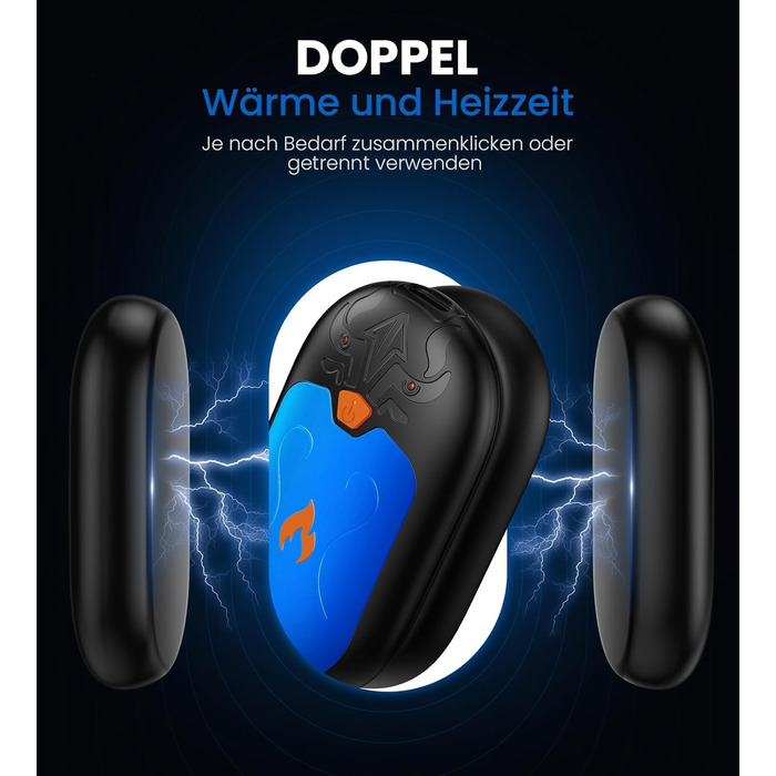 Електричні грілки для рук, 2 шт. з підзарядкою, 24 години тепла, 3 режими нагріву, портативні для жінок, чоловіків та пацієнтів з синдромом Рейно (блакитні)