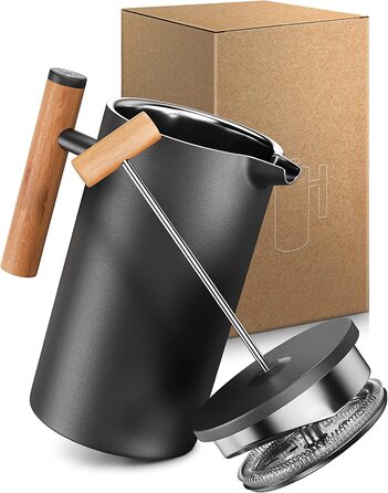 Термо-френч-прес Lambda Coffee з нержавіючої сталі I 1 літр-5 чашок I доступні 3 розміри I подвійні стінки довго зберігає тепло I Термо-кавоварка (0,35 л(2 чашки))