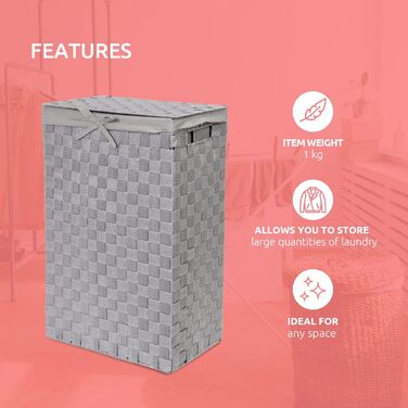 Кошик для білизни RAN6891 Stan з кришкою, ручками, плетіння, металевий каркас, знімне вкладиш з льону, 30 x 30 x 50 см, Колір: Коричневий