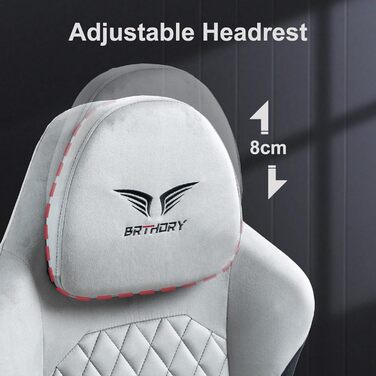 Ігровий крісло BRTHORY Ergonomic Racing з регульованою підголівником, підлокітниками та підніжкою, з тканиною, пружинним сидінням, функцією гойдання, 135°, сірий