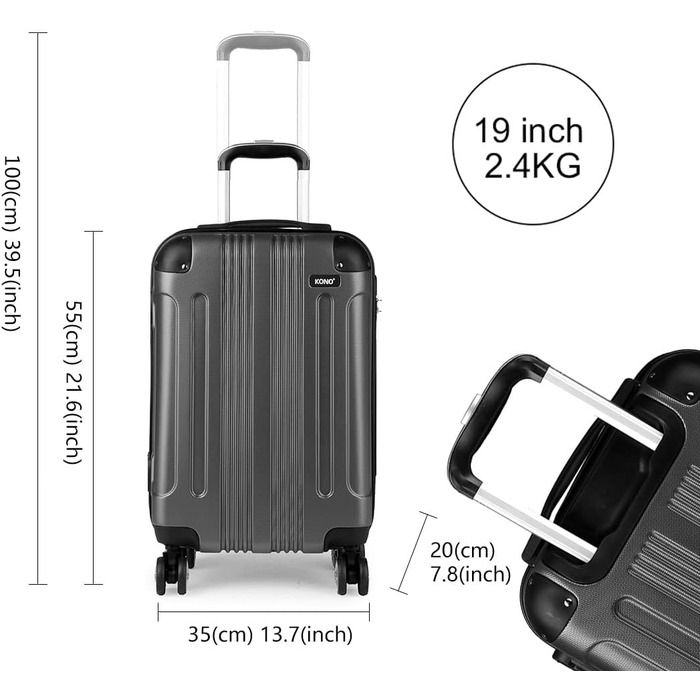 Набір валіз KONO Zwillingsrollen 3шт. (M-L-XL) з ABS-пластику сірого кольору