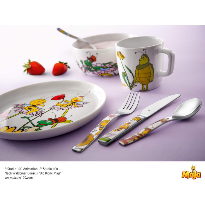 Набір дитячого столового прибору WMF Biene Maja (4 шт.), нержавіюча сталь, для дітей від 3 років, Cromargan, придатний для миття в посудомийній машині