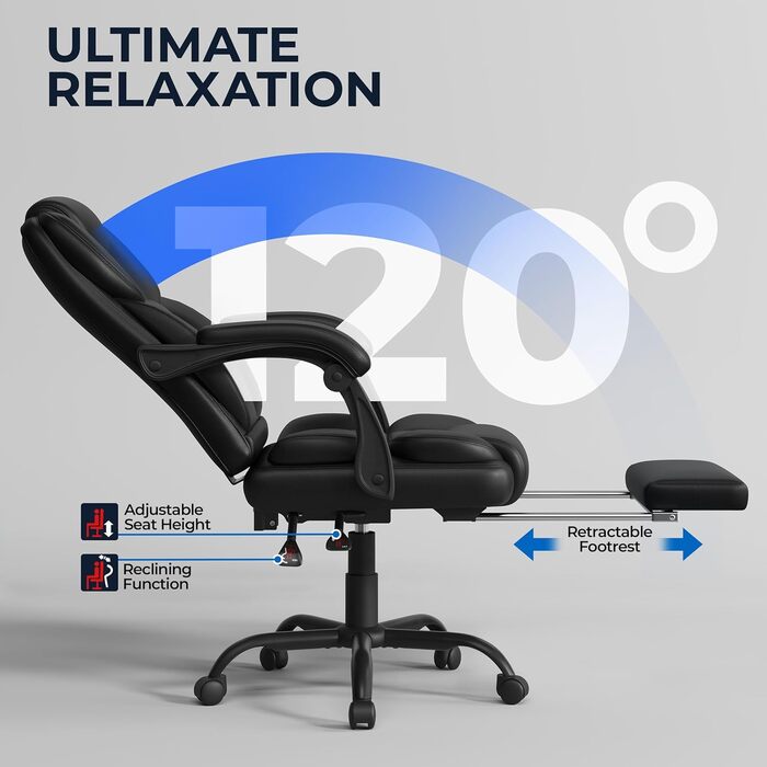 Ергономічне крісло Yaheetech для офісу, шезлонг з підставкою для ніг, комп'ютерне крісло з регульованими підлокітниками, висока спинка, регульована висота, для офісу, біле (чорне)