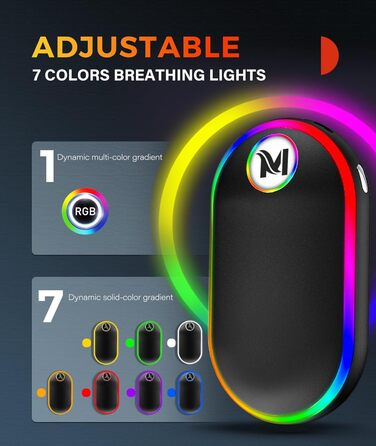 Електричний підігрівач для рук 10000mAh з підсвічуванням (7 кольорів), перезаряджуваний, портативний, чорний - ідеальний зимовий подарунок для чоловіків та жінок