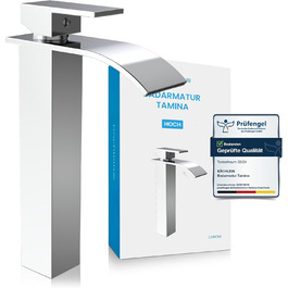 Змішувач для ванної кімнати Bächlein Tamina з водоспадом, однорідний, з довговічною керамічною картридж, комплект для монтажу, хром (висока якість)