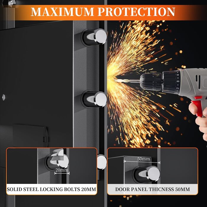 Міні-сейф WASJOYE для дому: компактний сейф з ключем та кодовим замком, 6.6L, для зберігання грошей, документів та цінностей