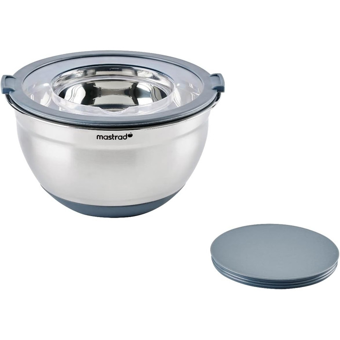 Нержавіюча чаша Mastrad для змішування, випікання та зберігання продуктів з прозорим кришкою та ручками (24 см)