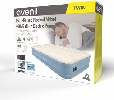 Надувний матрац Aventli для 1 особи, 191x99x33 см з інтегрованою помпою, для кемпінгу та дому
