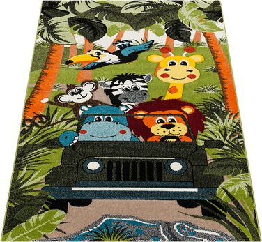 Дитячий килимок Paco Home для дитячої кімнати для хлопчиків з коротким ворсом у вигляді тварин і джунглів, розмір колір (200x290 см, зелений 6)