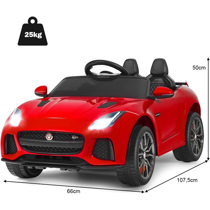 Дитячий електромобіль COSTWAY Jaguar 12V з музикою, історіями, сигналом і фарами, на пульті ДУ, для дітей від 3 років, червоний
