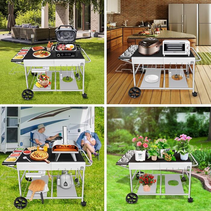 Гриль-возна тележка Denmay для Weber Q, Ninja Woodfire, піци, з великою робочою поверхнею