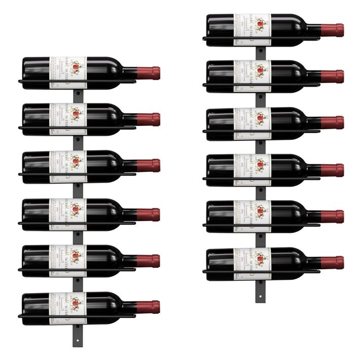 Настінна полиця для вина TJ.MOREE на 12 пляшок, дерев'яний винний стелаж для кухні, бару або їдальні, комплект 4 шт. чорного кольору