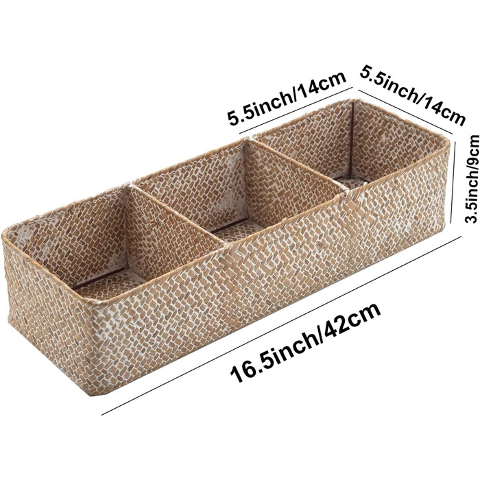 Кошик для зберігання морських водоростей DECRAFT прямокутна кошик для полиць з натуральної тканини плетені для зберігання туалетного паперу (42 см х 14 см х 9 см) (біла прання)