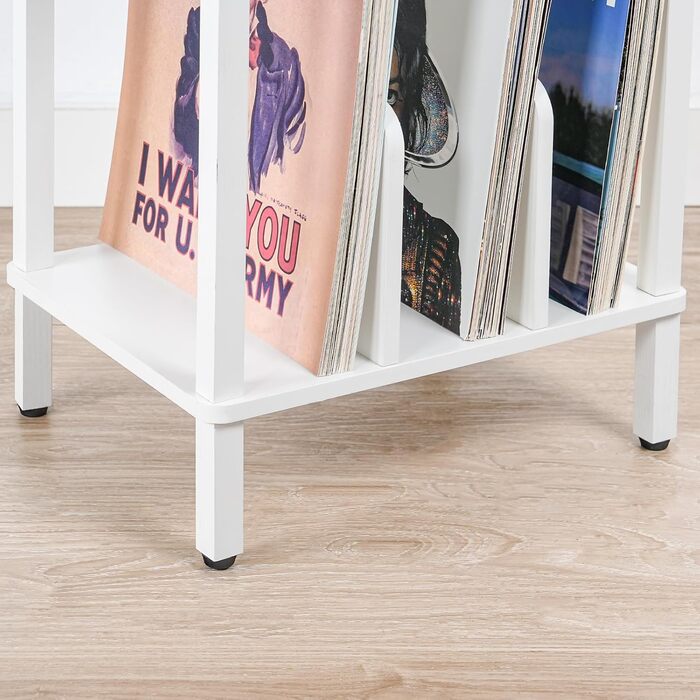 HOOBRO Стійка для програвачів, полиця для платівок, приліжкова тумбочка, полиця для платівок з перегородками, органайзер для платівок, до 100 альбомів, для вітальні, EBK05RS01 (Білий)