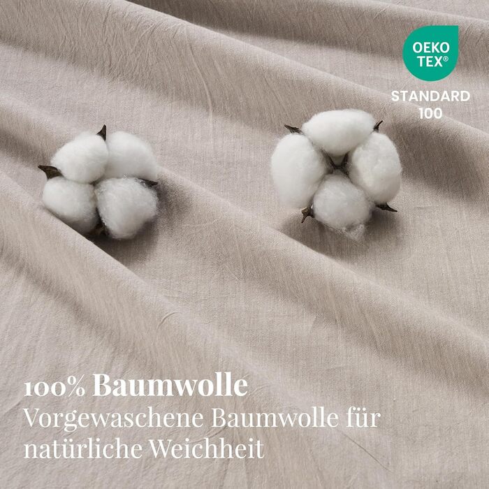 Бетліняна постільна ковдра 200x220 з бавовни бежевого кольору, супер м'яка, 100% бавовна, попередньо випрана, з льоноподібною текстурою, сертифікат ÖKO-TEX, комплект постільної білизни 200x220 + 2 наволочки 80x80 з блискавкою