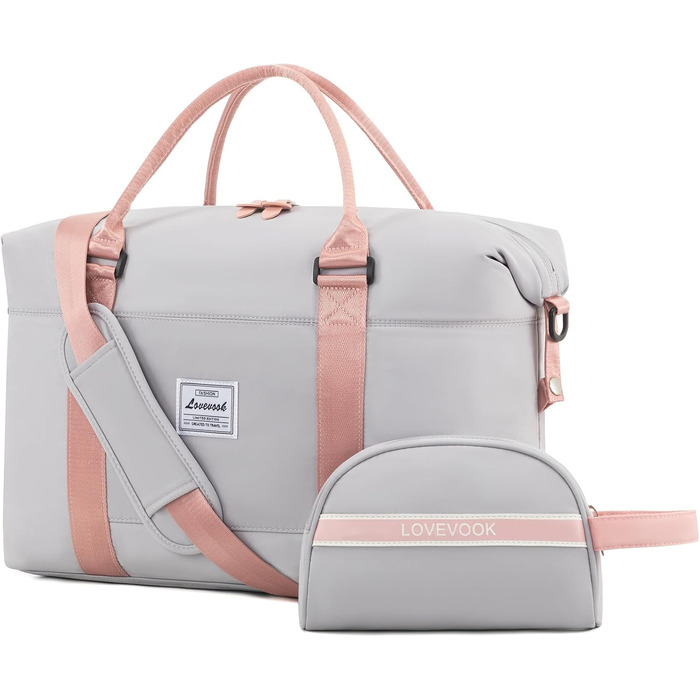 Спортивна сумка LOVEVOOK для жінок: дорожня, для плавання, фітнесу, клініки. 30L, водонепроникна, сіра + рожевий ремінець