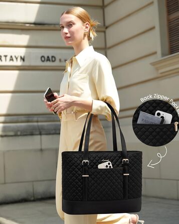 Сумка для ноутбука LOVEVOOK 15.6/17.3 дюйма, жіноча, з відділенням для ланчу, чорна, для офісу, навчання, ділових поїздок