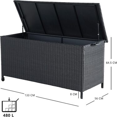 Ящик для зберігання садовий плетений Grand Patio 480л з кришкою, газліфтом, колесами, чорний