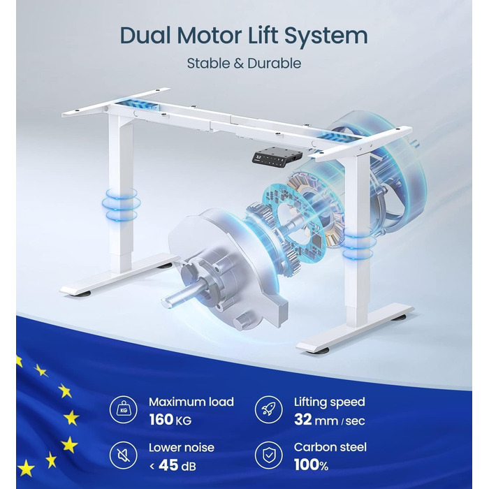 Електричний регульований стіл MAIDeSITe з 2 моторами, 4 пам'яттю та захистом від зіткнень (72-120 см, білий)