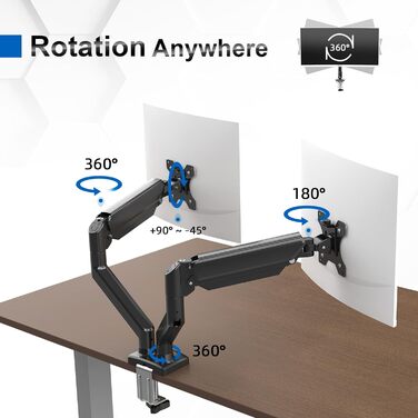 Підставка для монітора GRIFEMA Dual Arm - 2 монітори, 13-32 дюйми, регулювання висоти, поворот, VESA 75x75/100x100, до 9 кг
