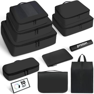 Набір органайзерів для одягу в дорогу Packing Cubes для валізи, 10 шт, легкі дорожні органайзери для подорожей, чорні