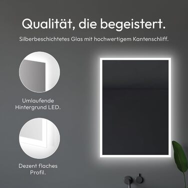 Дзеркало для ванної кімнати Talos з підсвічуванням 50x70 см - LED дзеркало з світловою рамкою, вологостійке (алюмінієва рама), нейтральний білий світ (4200K)