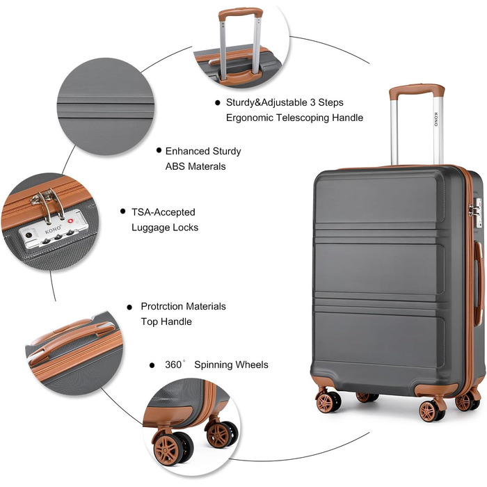 Чемодан-валіза KONO (65см, сірий/коричневий)
