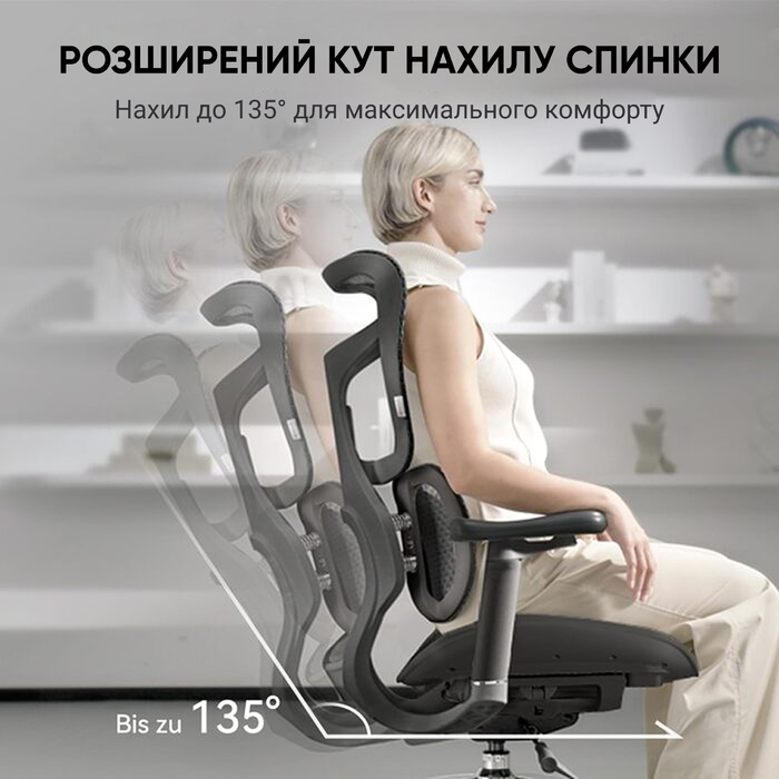 Ергономічне офісне крісло SIHOO Doro S100 black з підлокітниками 6D та підтримкою попереку