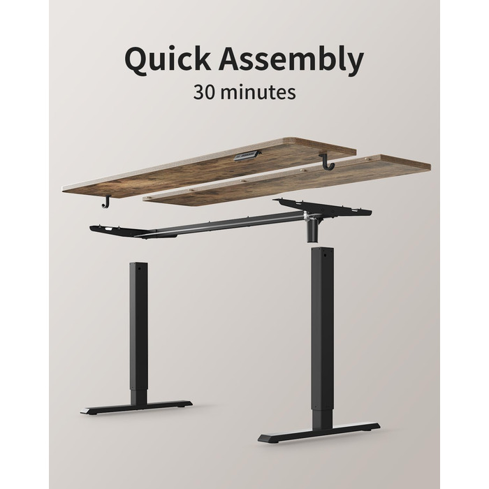 Електричний стіл CUBICUBI з регулюванням висоти, 140 x 60 см. Стельовий стіл з T-подібними ніжками зі сталі, пам'ять керування, антиколізійна система, чорний каркас/коричнева стільниця