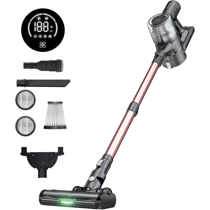 Бездротовий пилосос Proscenic P15: 55KPa, 580W, 70 хв, LED дисплей, антизаплутана щітка, фільтр 6 шарів, для килимів, твердих поверхонь, шерсті тварин, автосалонів (Рожевий)