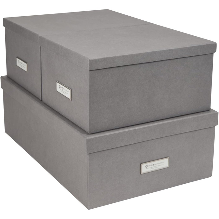 Набір з 3 ящиків для зберігання для спальні, дитячої кімнати, роботи або ванної кімнати Штабельована коробка для зберігання з кришкою Коробки для зберігання з ДВП та паперу сірий світло-сірий