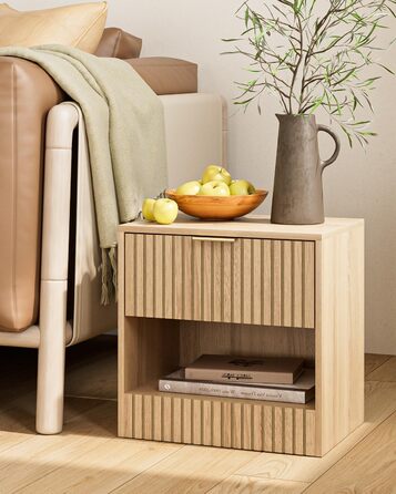 Нічний столик з дуба, дерев'яний приліжний столик з шухлядою, сучасний, компактний 39x39x28 см, для спальні, вітальні, офісу
