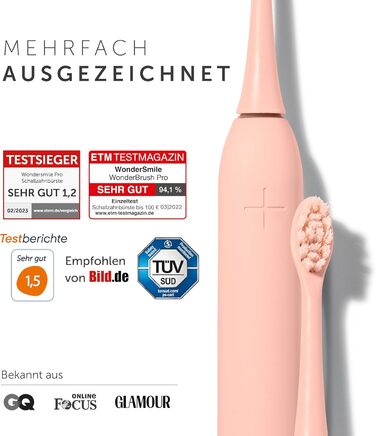 Електрична зубна щітка Wondersmile PRO - переможець тесту 2025 - 100 днів без ризику - TÜV-сертифікована. 4 режими, акумулятор 60 днів, смарт-насадка. 1 шт. (Atomic Rose Bundle)