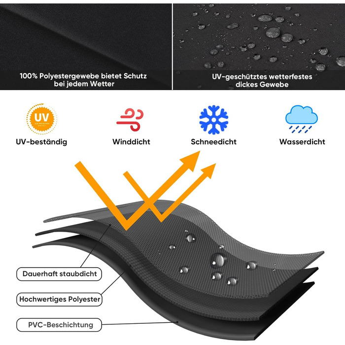 Захисний чохол для парасольки/газонного парасольки, чорний (190x30/50 см)