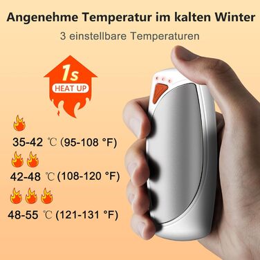 Електричні грілки для рук COTOP, 2 шт. з зарядним кейсом, 14000 mAh, 3 режими нагріву до 56°C, для катання на лижах, кемпінгу (кремовий)