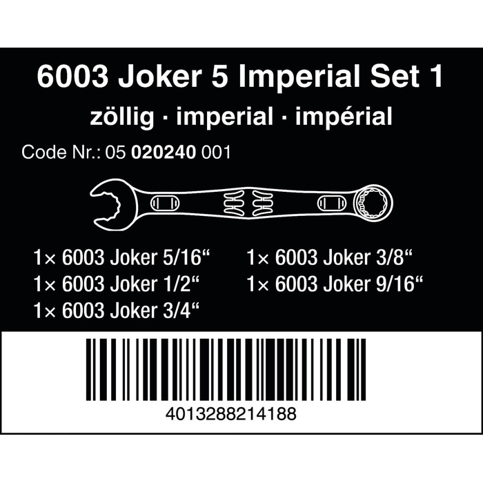 Набір комбінованих ключів, 6003 Joker 4 Set 1, 4-компонентний метричний, 05020228001 -