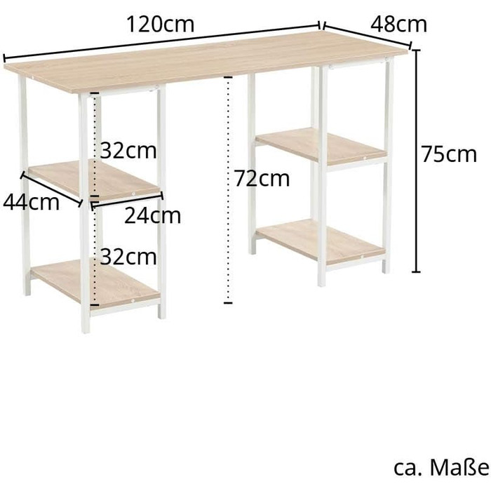 СВІТА Студія Офісний стіл Дуб Вигляд Білий Металеві ніжки з полицею Стіл Комп'ютерний стіл Робочий стіл Стіл для ПК Стіл світло-коричневий