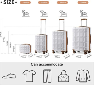 Набір валіз KONO 4 шт. з ABS-пластику з TSA замком (M, L, XL) - білий