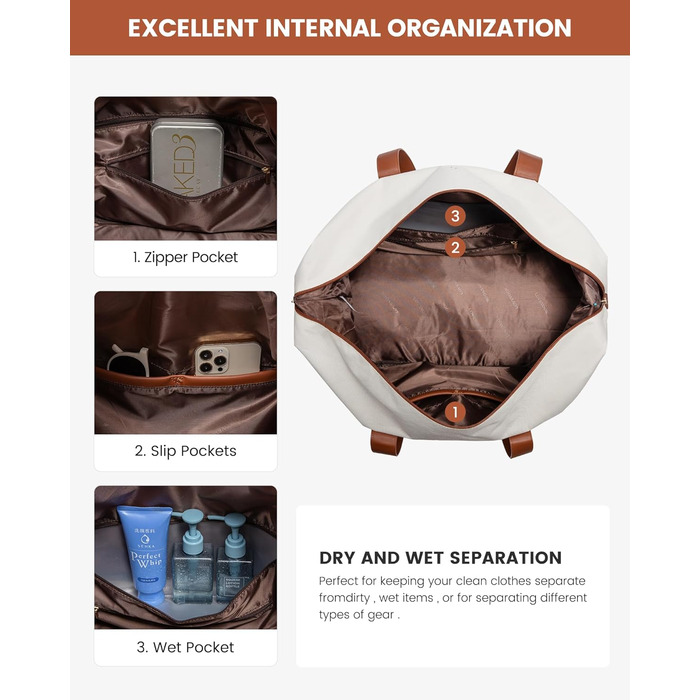 Сумка-валіза LOVEVOOK для жінок, спортивна сумка-мішок, дорожня сумка на вихідні, ручна поклажа для літака, сумка для пологового будинку, дорожня сумка для одягу з відділенням для взуття, бежево-коричнево-чорна, 50x38x25 см