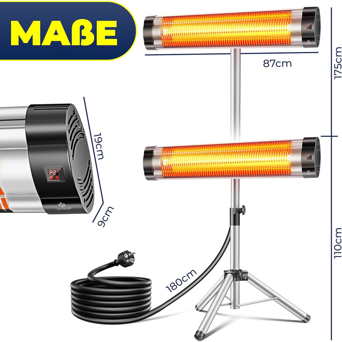 Інфрачервовий обігрівач KESSER® 2500W з захисним чохлом та телескопічним штативом – для тераси, вітальні, дачі