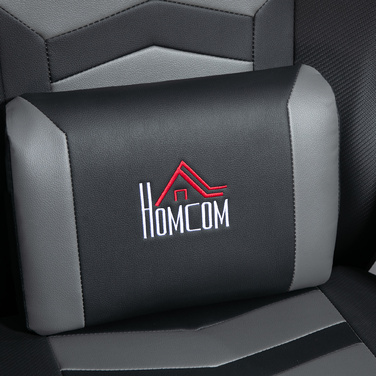 Ігрове крісло HOMCOM з масажем, регульованою спинкою, підставкою для ніг, підійде для ваги до 120 кг, сталевий каркас, штучна шкіра, сірого кольору.