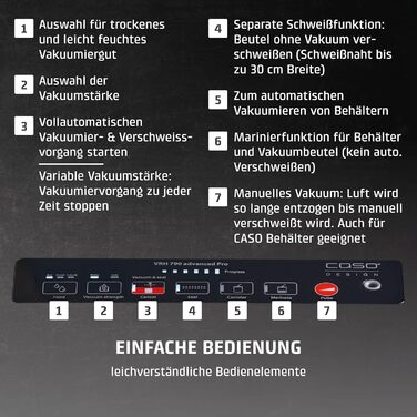 Вакууматор CASO VRH 790 advanced Pro з функцією CASOTEK Liquid, подвійним швом та набором пакетів, професійний вакуумний пакувальник