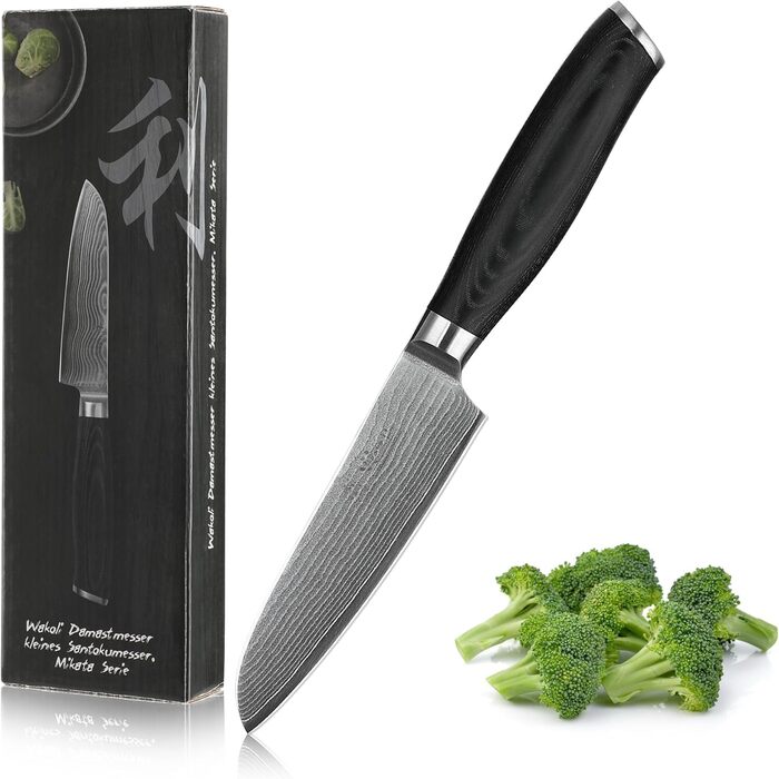 Ніж кухонний Wakoli Mikata Damast 17 см з лезом з дамаської сталі та ручкою Micarta (Сантоку)