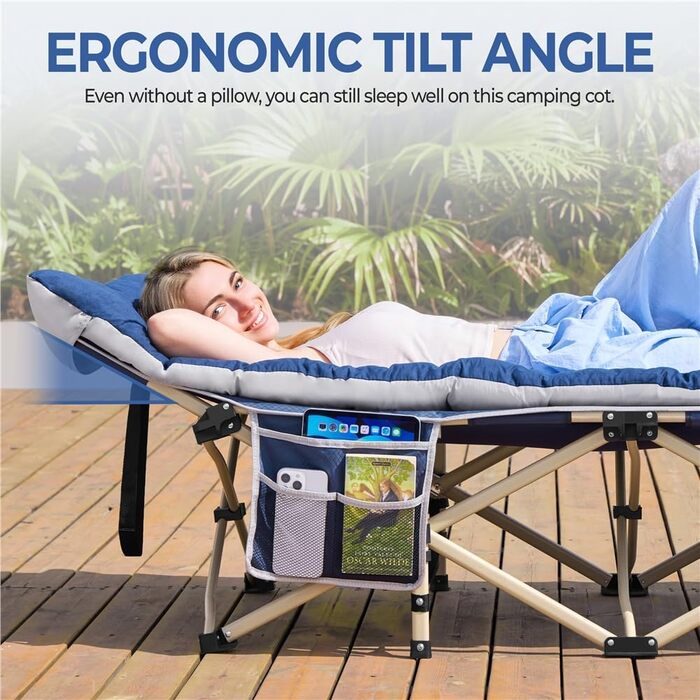 Розкладне кемпінгове ліжко Yaheetech з матрацом та сумкою для транспортування, 191 x 67 см, до 150 кг, сірий матрац та чорний каркас